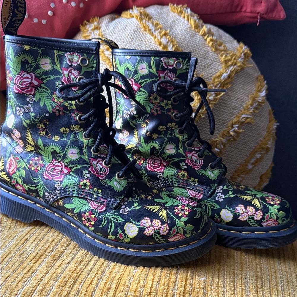 Dr. Martens Black Floral Combat Boots
